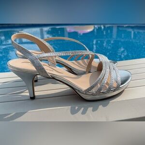 Nina Silver Glitter Slingback Mid-heel Evening Sandals Sz 9